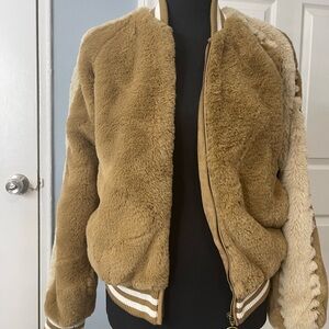 Cozy Faux Fur Bomber Jacket - Brown